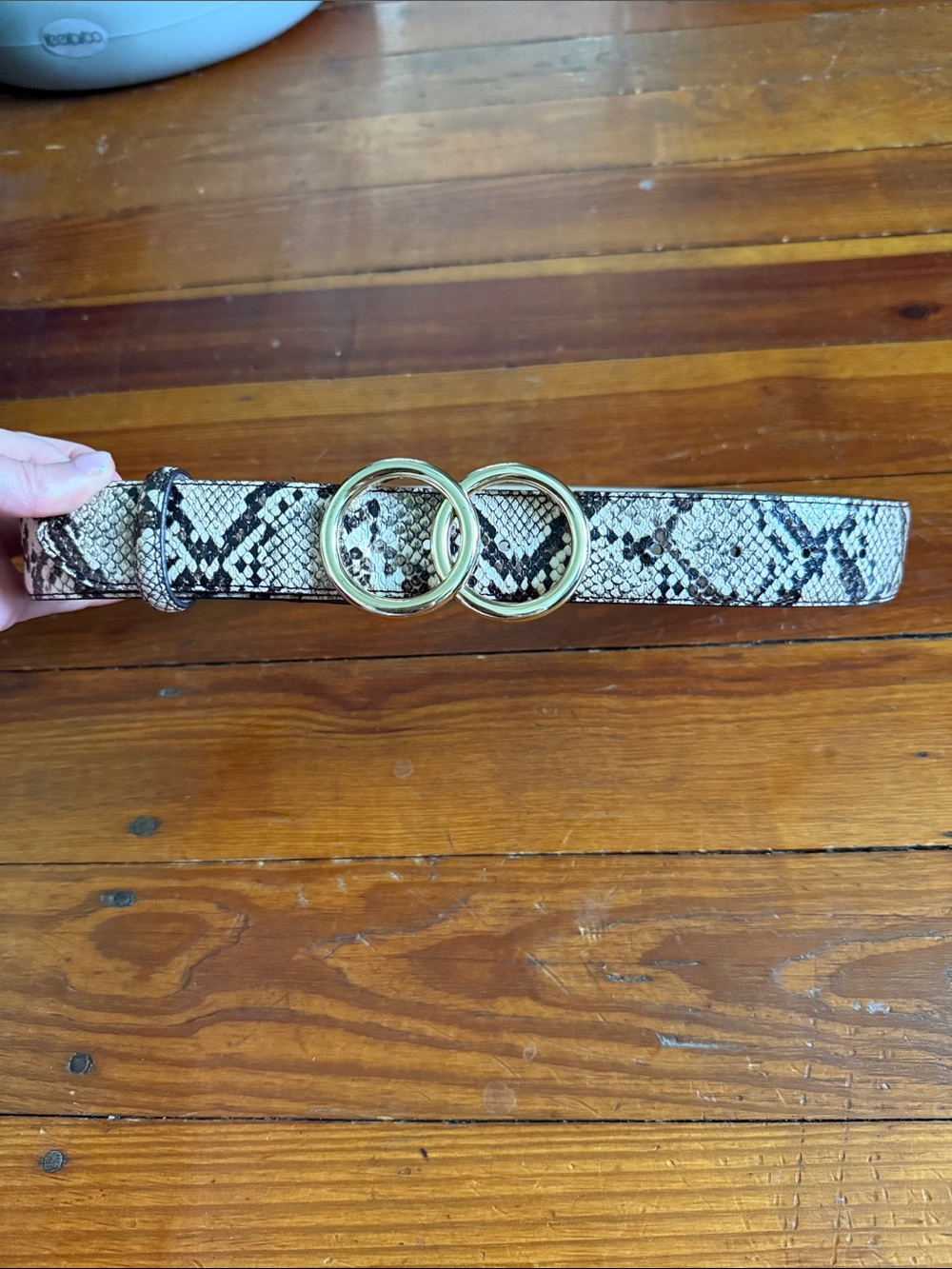Size small Snake Print Double Ring Belt in Cream and Black